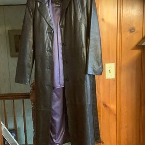 Long black leather coat